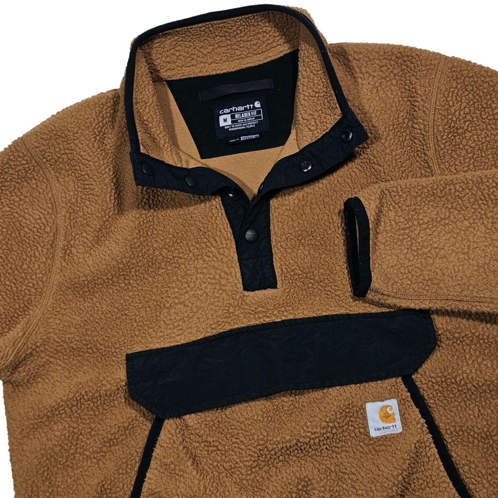 Carhartt Fleece Pullover Mens M Brown Black Snap Sherpa Relaxed Fit Gorpcore